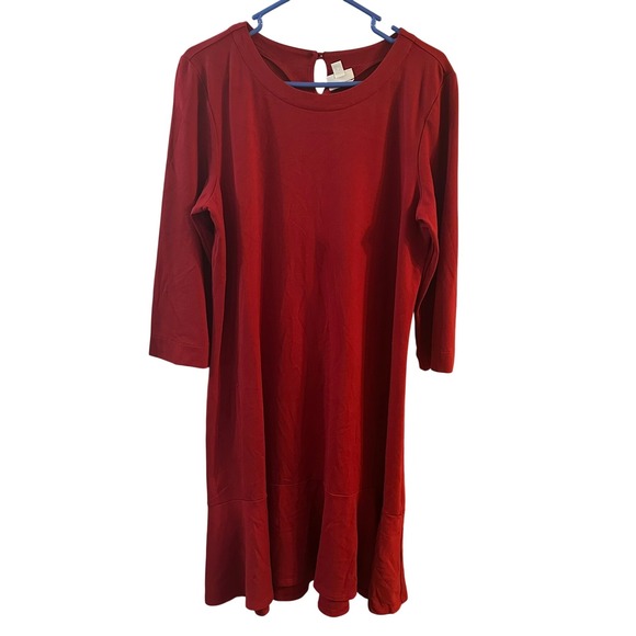 J. Jill Dresses & Skirts - J Jill Ponte Knit Dress Red 3/4 Sleeve Flounce Hem Corporate Holiday Size Large